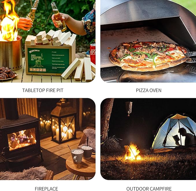 Mini Fire Sticks Wood with 10pcs Fire Color Changing Packets,5" Lengths Kiln Dried Pine Small Firewood&Magic Colorful Flames Pack Great for Tabletop Firepits,Pizza Oven,Camping Essentials