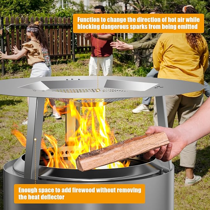 One-Piece 19.5" Heat Deflector Replacement for Solo Bonfire 19.5" Stove Fire Pit,Stainless Steel Heat Diffuser Accessories with 3 Support Leg for Most 19.5inches Outdoor Indoor Backyard Fire Pit