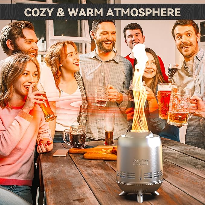 ONLYFIRE OUTDOOR LIVING Tabletop Fire Pit Burning Woods/Pellets, Portable Small Fireplace with Storage Bag for Camping Tailgating RV Patio Backyard, Smokeless Camping Stove 9.5", FP055 Silver