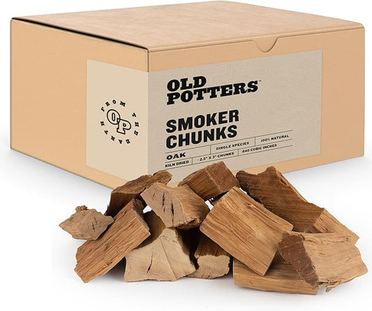 Old Potters Smoker Chunks, 12-14 lbs for Grilling, Smoking, and Wood Fire Cooking ~ 2 x 3 Inches, (Oak, 790 Cu in.)