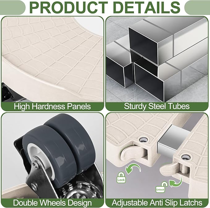 ToLanbbt 2 Pack Plant Caddy Stands with 360° Wheels Adjustable 15-22 in Rolling Stands Heavy Duty Large Plant Carts Dolly with Casters 440lbs Capacity for Large Planter, Garden Pot, Flower Pot, Beige