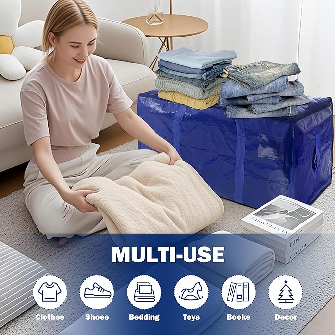 16 Pack Extra Heavy Duty Large Moving Bags with Strong Zipper & Carrying Handles, Sturdy Clothes Storage Bags Totes Bins, Packing Moving Boxes College Supplies, Dark Blue - 40 gal