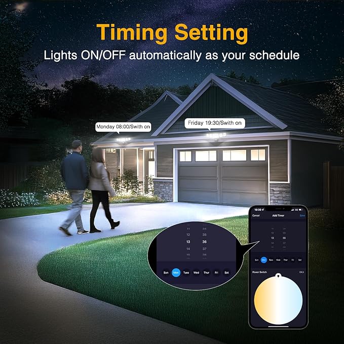 Onforu 5 Heads 65W Smart LED Security Lights Motion Sensor Outdoor, 340° Illumination WiFi Alexa Flood Light 5500LM APP Control, 2500K-6500K Exterior Motion Detector, IP65 Wall Light for Yard, Balck