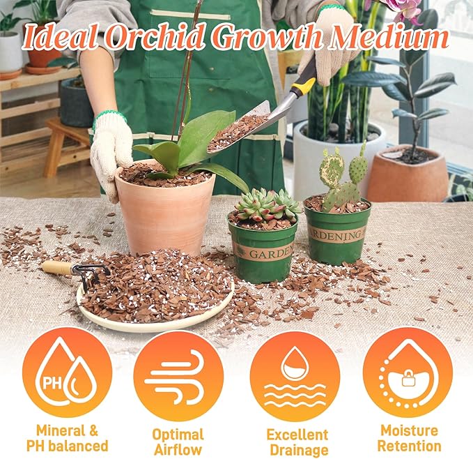 Orchid Bark Potting Mix - 29QT Natural Orchid Potting Mix for Repotting, Blended with Small Pine Bark and Perlite to Provide Ideal Ventilation and Good Drainage for Orchids and Other Potted Plants