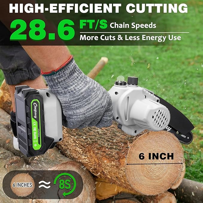 Mini Chainsaw Cordless,[2025 Upgraded] 6 Inch Portable Electric Chain Saw w/Automatic Oiler/Battery Powered Small Handheld Saw w/Security Lock Trees Branches Trimming,Wood Cutting.