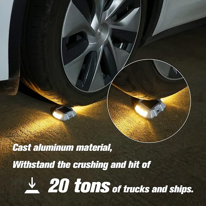 Solar Deck Lights Driveway Dock Lights, VOLISUN 8-Pack Led IP67 Waterproof Outdoor Warning Step Lights for Driveway Sidewalk Garden Pathway Yard(Warm White)