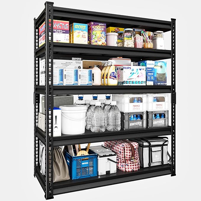 48" W Garage Storage Shelves Heavy Duty, 3000LBS Loads Adjustable Garage Shelving, 5-Tier Metal Shelving Units and Storage Racks, Industrial Utility Shelf,48" Wx24 Dx78 H, Black