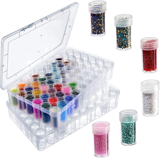 1pack 60 Grids Bead Organizer and Storage Diamond Painting Containers Portable Plastic Case Box Arts Crafts Storage for Seeds Beads Sewing Cosmetic Nail Glitter Powder Small Parts Rhinestones