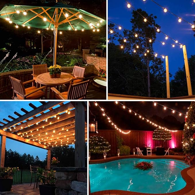 18Ft Outdoor Patio String Lights,UL Listed Commercial Light String with 10+1 Plastic G40 LED Clear Globe Bulbs,Decoration for Patio Backyard Cafe Porch Garden Bistro Party Wedding