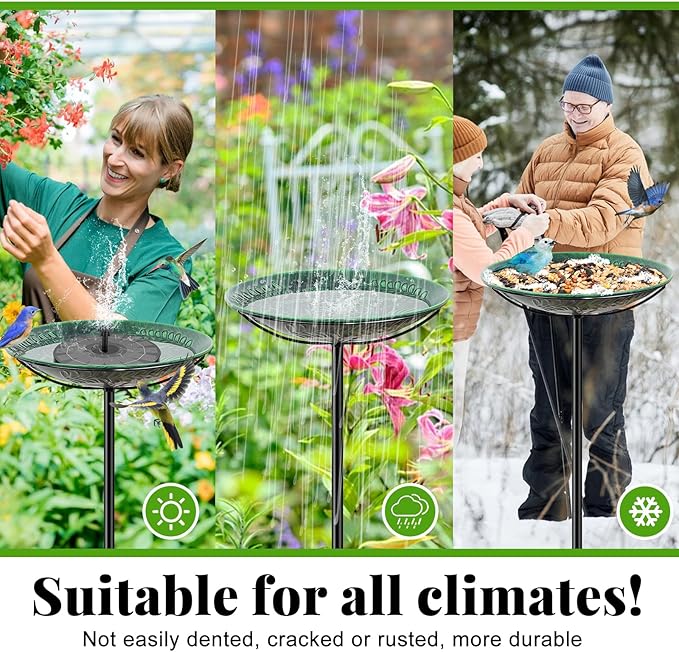 Metal Bird Bath for Outside, Detachable Birdbath & Birdfeeder with Base Stake, Vintage Bird Baths Feeder Bowl for Outdoors Garden Yard Lawn Decor (Vintage Green)