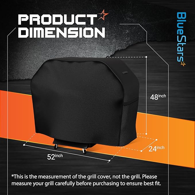 BlueStars 55 inch Grill Cover – Heavy‑Duty Waterproof 600D BBQ Cover for Outdoor Gas Grills, Compatible with Genesis, Weber, Char‑Broil & Nexgrill Models, UV & Rip‑Resistant, Black