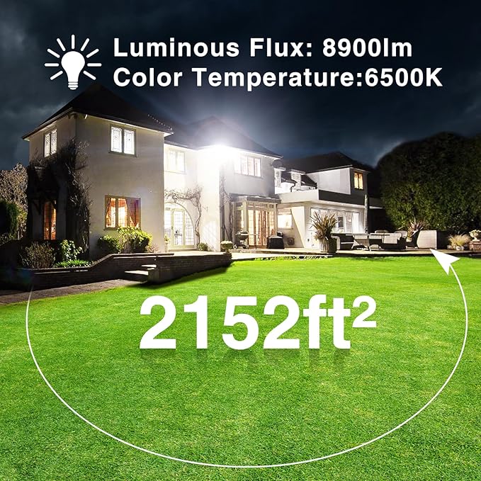 Onforu 100W LED Flood Light Outdoor, 8900LM Security Lights, IP66 Waterproof Outdoor LED Lights, 6500K Daylight White Floodlight for Garage Yard Garden Stadium Playground Arena(2 Pack)