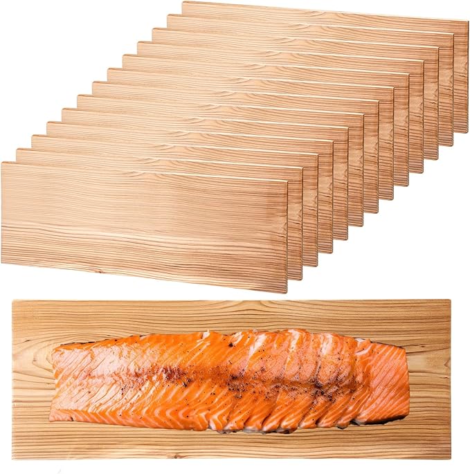 Landical 13 Pcs XL XXL Large Cedar Planks for Grilling Salmon Thicker Design Full Filet of Salmon Meat Fish and Veggies Adding Extra Smoke and Flavor Soaking Fast Easy to Use (15 x 5.5 Inches)