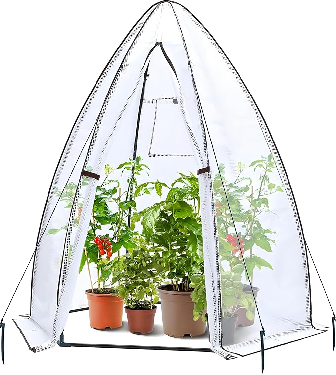 Portable Greenhouse for Outsides, Ohuhu Heavy Duty Green House Tent with Durable PE Cover, Garden Plant Protector with Zippered Door Mesh Window for Vegetables Flowers Fruits Herbs, 63x54x71 Inch