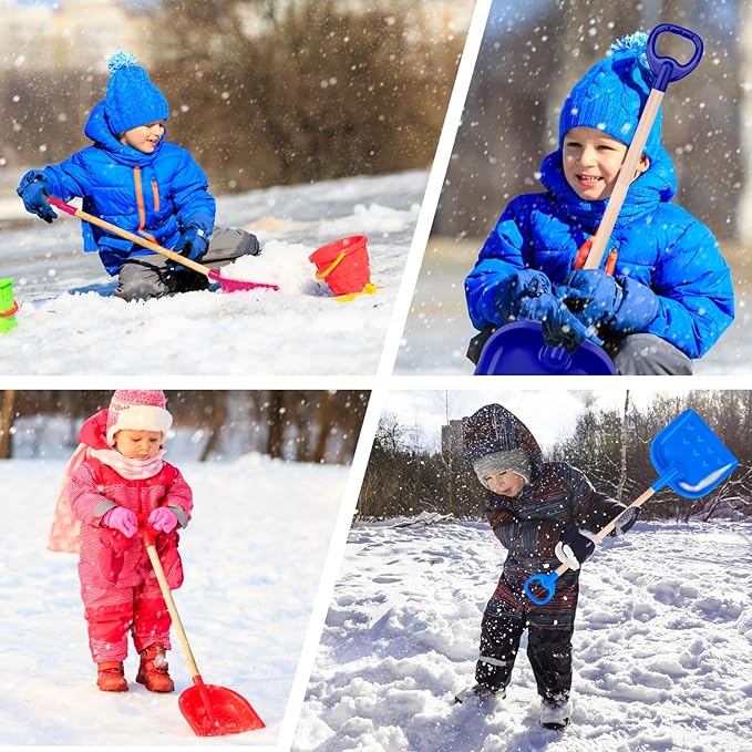 2 Pcs Kids Snow Shovel 30" Detachable Kids Digging Snow Shovel with Plastic Scoop & Wood Handle Portable Kids Shovels for Outdoor Yard Garden Activities Driveways Snow Removal Road Beach (2)