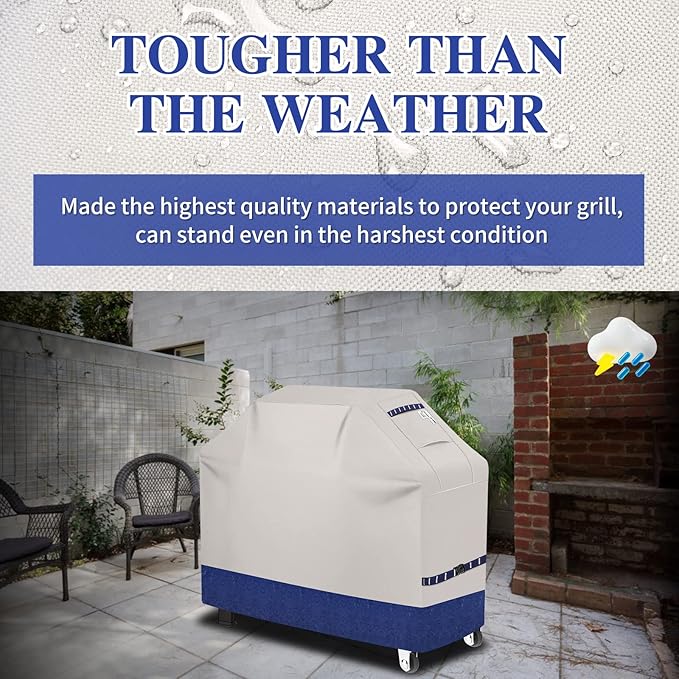 Grill Cover 600D Heavy Duty, Universal Fit Waterproof BBQ Grill Protector with Adjustable Straps, Weatherproof Outdoor Oven Cover for All Seasons