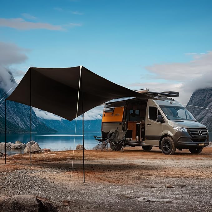 TIMBER RIDGE 19x9.8ft Retractable Vehicle Awning with Blackout Coating Roof Rack Pull-Out Sun Shade Overland Camping, Waterproof Sun Shelter for Car/Truck/Jeep/SUV/Van Green