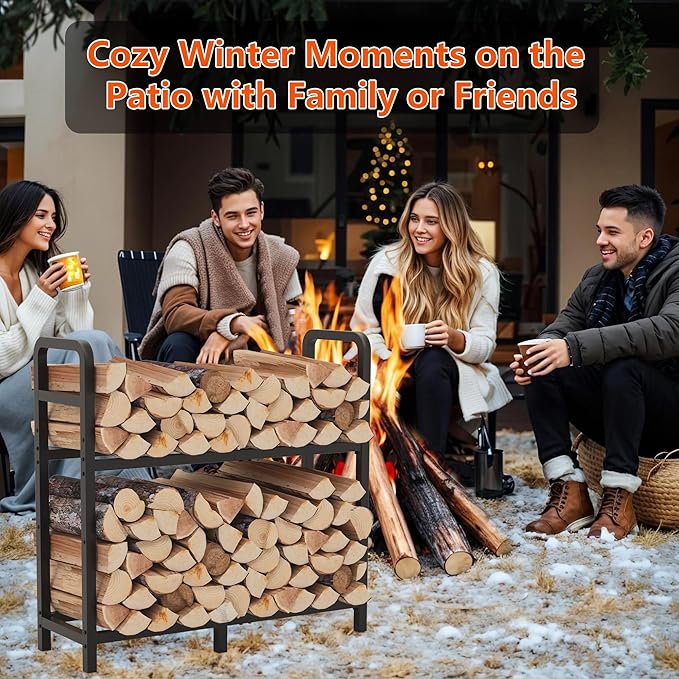 2-Tier Large Firewood Rack Outdoor Indoor with Log Carrier Bag, 30" Stable Log Holder Rustproof Metal Wood Rack for Fireplace Patio Deck Firepit, Heavy Duty Firewood Storage Organizer Tool