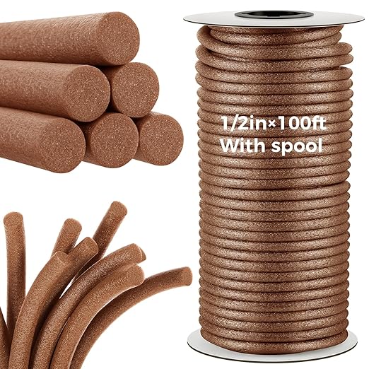1/2 Inch x 100 ft Foam Backer Rod for Gaps Joints Concrete Crack Filler Caulk Saver Bulk Foam Backing Rod Concrete Filler Rope for Weather Stripping Door Seal (Brown)