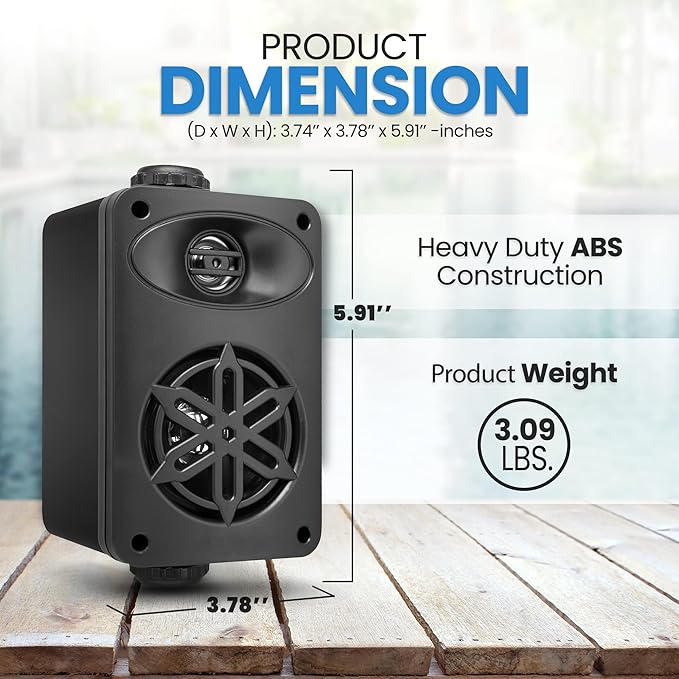 PYLE Outdoor Speakers- Waterproof Marine Grade Speakers, Universal Mounting, Heavy Duty ABS Construction- Boat, Patio, Pool, Indoor Outdoor Use- Black