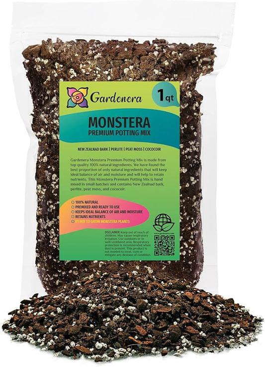 Premium Monstera Soil Mix by Gardenera - Perfect Drainage and Moisture Retention for Swiss Cheese Plant (1 Quart)