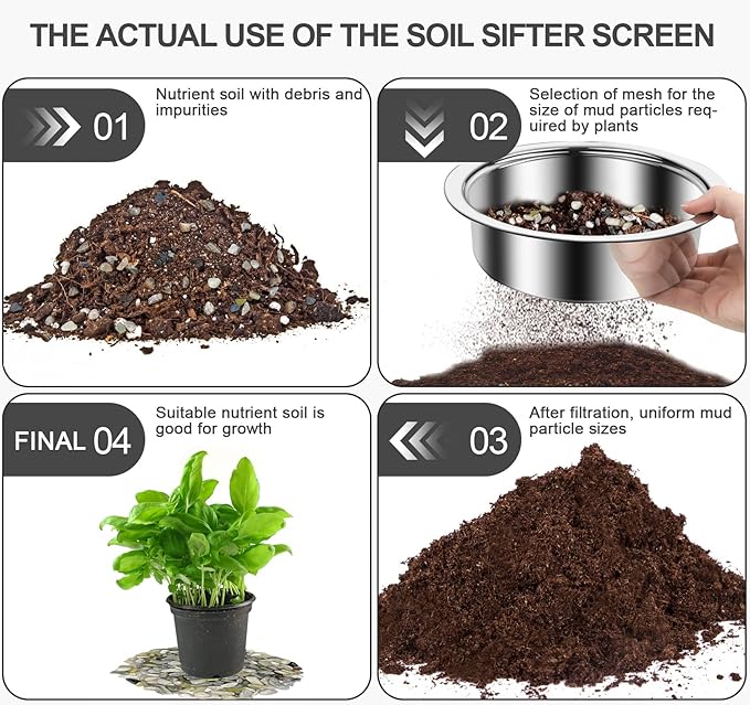 Bonsai Soil Sifter Set for Gardening - Soil Sieve with 5 Interchangeable Mesh (1mm, 3mm, 5mm, 7mm, 9mm), Garden Sifting Screen for Dirt, Sand, Rock, Filtration, Compost and Bonsai