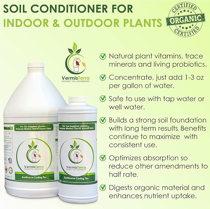 Worm Tea for Gardening - 32oz Quart - Organic Earthworm Soil Enhancer - Vermicompost with Kelp - Increase Yields, Boost Growth, Reduce Stress- Vegetables, Flowers, Fruit Trees - Plant Probiotic