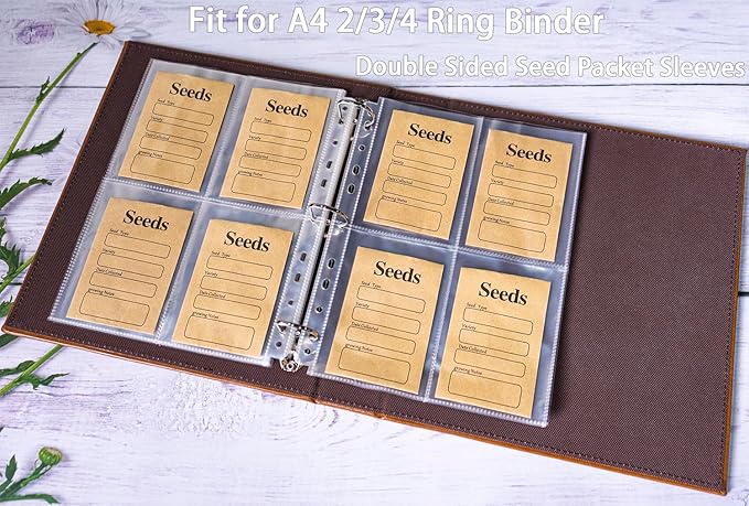 240 Pockets 3.5x5” Seed Packet Sleeves, 30 Pack Double Sided 4 Pocket Seed Organizer Sheet,Heavy Duty Garden Seeds Storage Pages for 3 Ring Binder, 8.5x11” Top Loading Clear Photo, Index Card Sleeves