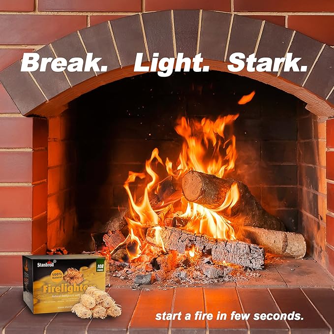 Stanbroil 108 pcs Fire Starters, Natural Charcoal Fire Starters Super Fast Lighting Perfect for Barbecue Grills, Smokers, Wood Stove, Campfires and Outdoor Fireplaces
