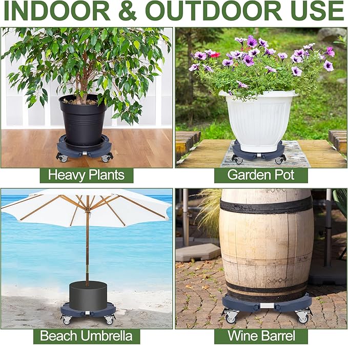 2 Pack Plant Caddy Stands with 360° Wheels Adjustable 15-22 Inch Rolling Plant Stands Heavy Duty Large Plant Carts Dolly with Casters 440lbs Capacity for Large Planter, Garden Pot, Flower Pot, Blue