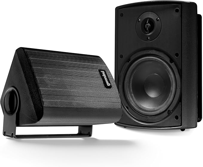 Gemini Sound GHSI-W400BT 4" Outdoor Bluetooth Speakers – Wired Powered IP44 Waterproof Wall Mount Pair, Rust-Proof Aluminum Grills, Expandable to 16 Speakers, Compact Full-Range Stereo (Black)