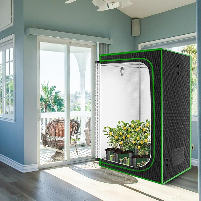 MELONFARM 4x4 Grow Tent, 48"x48"x80'' High Reflective 600D Diamond Mylar Canvas with Observation Window and Floor Tray for Hydroponic Indoor Plant Growing