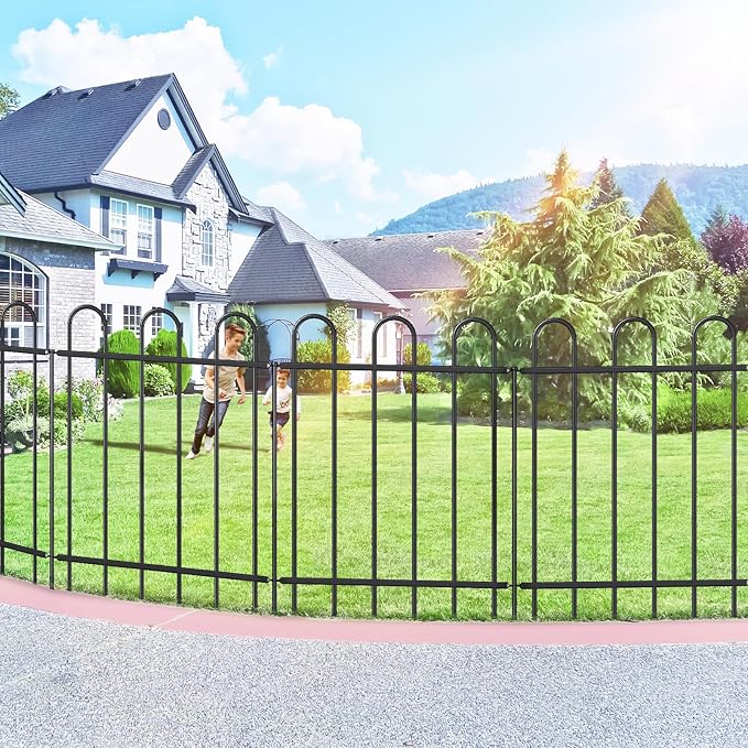 Metal Garden Fence 30 in H x 16 ft L, No dig Garden Border Yard Fencing, Dog Fence Outdoor Temporary Animal Barrier for Flower Bed Lawn and Patio, 8 Panels + 9 Stakes Black