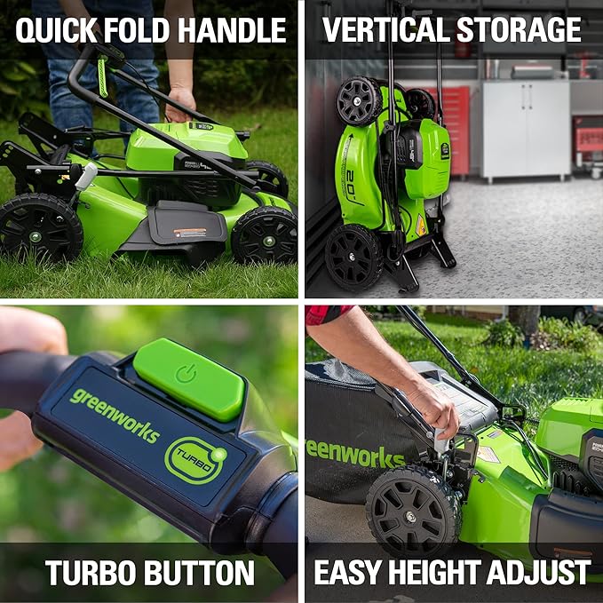 Greenworks 48V (2x24V) Electric Lawn Mower Combo Kit: 20"Steel Deck Push Mower, 12" String Trimmer, 320 CFM Blower, 3 Batteries & 2 Chargers, 3-Year Warranty.