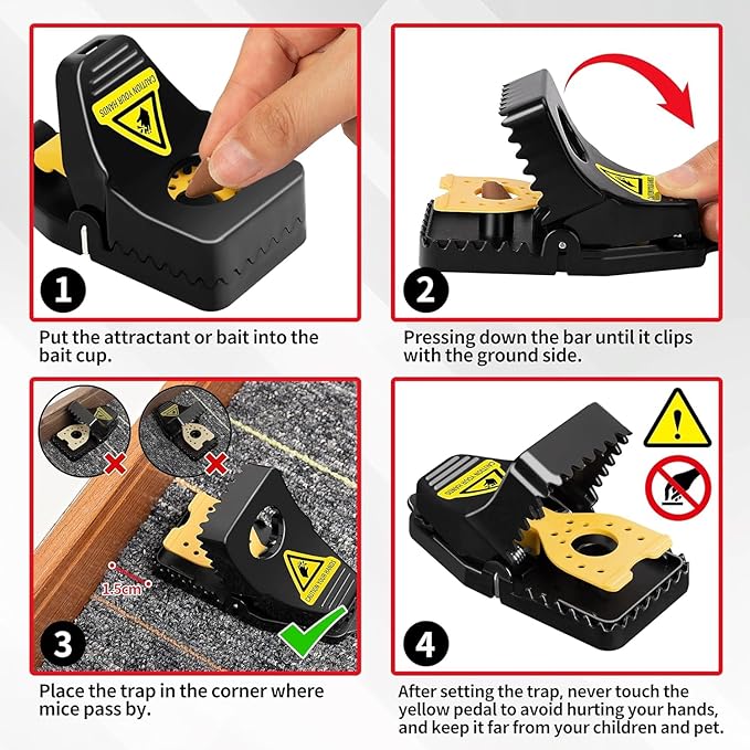 LULUCATCH Mouse Traps Indoor for Home, 60 Pack Snap Traps for Mice, No See Kill Quick-Set Reusable Sanitary Pet Safe Rodent Catcher for Home, Kitchen, Garage, Office