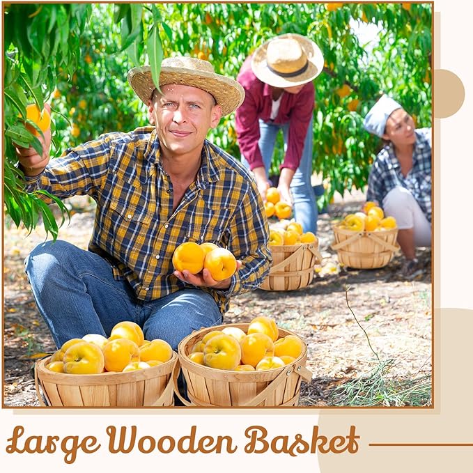 Marsui 16 Pcs Large Wooden Bushel Baskets 11 x 6.5'' Wicker Berry Apple Fruit Bushel Baskets with Handle for Autumn Harvest Garden Storage Farmers Personal or Commercial Use