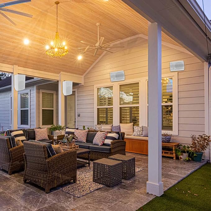 STUDIOFINIX 5.25 Inches Outdoor Bluetooth Speakers Waterproof 600 Watts Perfect for Indoor- Outdoor Patio Porch Wall Mount System (4 Speakers,White)