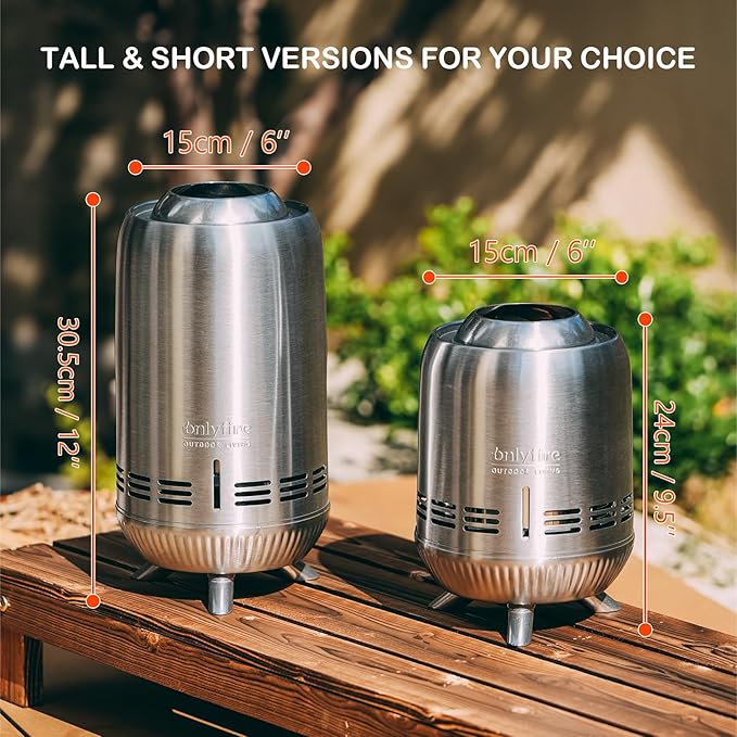 ONLYFIRE OUTDOOR LIVING Tabletop Fire Pit Burning Woods/Pellets, Portable Small Fireplace with Storage Bag for Camping Tailgating RV Patio Backyard, Smokeless Camping Stove 9.5", FP055 Silver