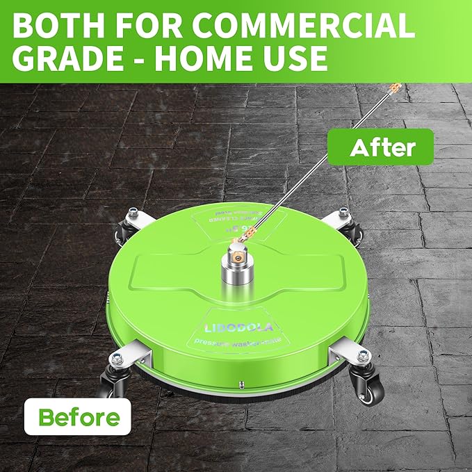 16.5" Pressure Washer Surface Cleaner with 4 Wheels - Coated Green Stainless Steel Surface Cleaner for Pressure Washer Attachment for Concrete, Driveway, Patio, Sidewalk, Deck and Driveways - PWS165