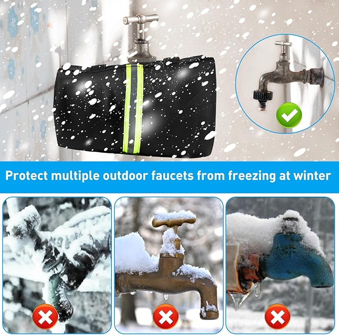 2Pcs Outdoor Faucet Cover for Winter Freeze Protection Frost Proof Insulated Spigot Freeze Miser Reusable Waterproof Water Faucet Insulation Wrap with Reflective Strip for Garden Yard Outside Hose Bib