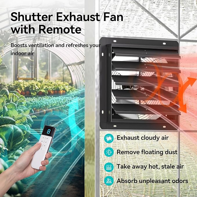 addlon 16 Inch Shutter Exhaust Fan Wall Mounted with EC Motors and Remote Control, Timer, 8 Speeds, 2650CFM, Low Noise, Easy to Install, Plug in Ventilation Fan for Garages, Shops, Greenhouse, Attic