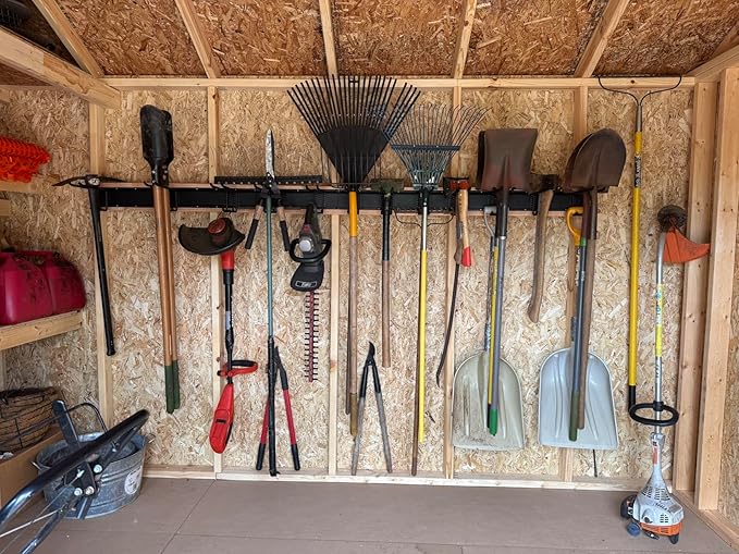 Wall Mount Tool Storage Rack, Garage Organization, Heavy Duty Garage Storage Tool Organizer, Garden Tool Wall Hooks and Hangers, Hold Up to 350lbs Black 2Pack