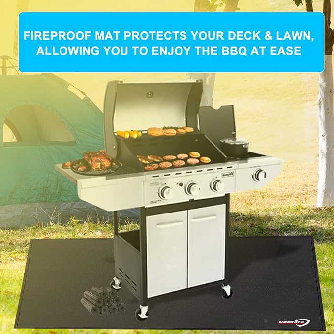 DocSafe 65 x 42 inches Under Grill Mat,Large 4 Layers Fire Pit Mat,Fireproof Mat Heat Insulated Protector for Deck,Patio,Grass,Smoker,BBQ,Reusable Oil-Proof and Waterproof Indoor Fireplace Pad,Black