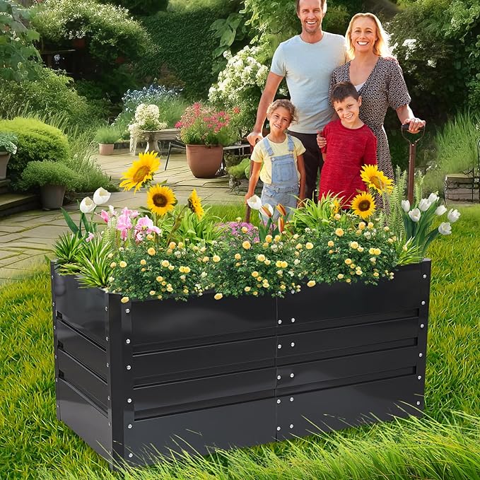 1MORE Raised Garden Bed- 4x2x1.8ft Planter Garden Boxes Outdoor, Raised Beds for Gardening, Large Metal Garden Bed Kit for Vegetables Flower, Deep Root Planter Raised Beds with Tools.Gray