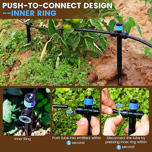 110FT Quick-Connect Drip Irrigation Kit, Garden Watering System DIY Automatic Irrigation Equipment Set for Lawn Raised Bed Greenhouse Plant Watering with 1/4'' Tubing, Drip Emitters, Connectors