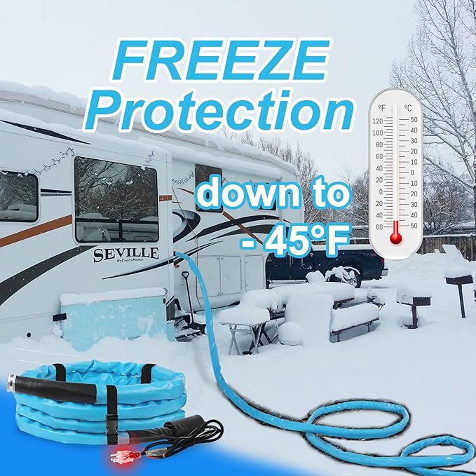 OEBLD Heated Water Hose for Rv (15ft L x 5/8"ID) 4.0 Upgraded Function with Energy Saving Thermostat to Keep Drinking Water Running in down to -45℉, Designed for Campers,with Storage Bag, Anti-Freeze