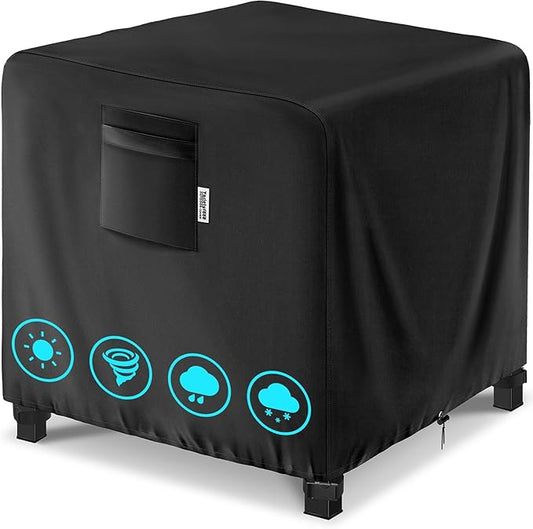 28" Square Fire Pit Cover – Heavy-Duty Waterproof Oxford, Buckle Straps, Air Vents & Drawstring – Windproof & UV-Resistant for Worry-Free Year-Round Protection on Patio Fire Pits & Tables