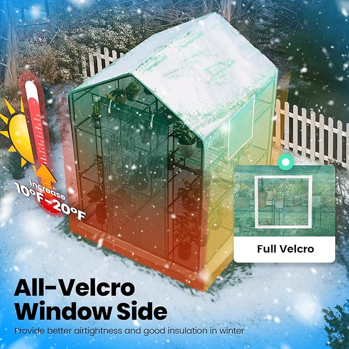 KING BIRD Premium Greenhouse for Outdoors, 56 x 56 x 77 Upgraded PE Cover & Steel Frame Walk in Hot House, w/ Zippered Screen Windows Mesh Door, 3 Tiers 14 Shelves for Outside Garden, Green