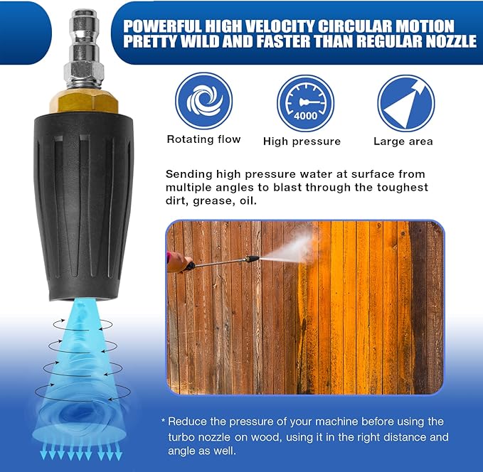 MEKOH 4000PSI Turbo Nozzle Universal Pressure Washer Nozzle Tips Rotating Nozzle 2.6 Orifice Power Washer Nozzle Accessories 2.6GPM Spray Nozzle for Concrete, Driveway, 1/4'' Quick Connect Attachment
