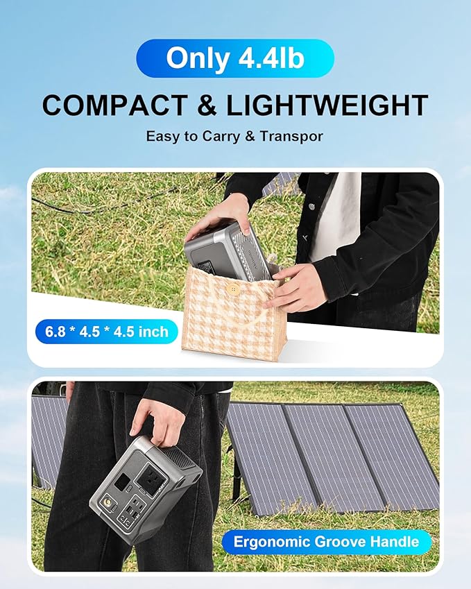 Portable Power Station 192Wh Outdoor Generator with AC Outlet 100W(200W Surge) Power Bank for Home Backup Outdoor Emergency RV Van Hunting, 3.9lb, Music Player&LED Lights LiFePO4 Battery